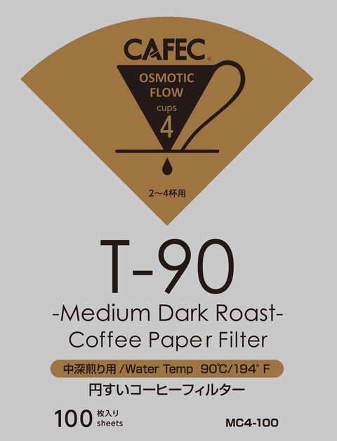 Cafec T-90 Medium Dark Roast Paper Filters White 4 cups 100pcs
